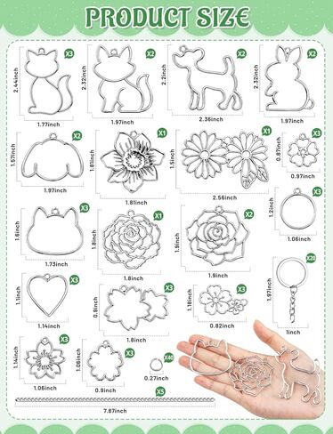 40 Pcs Silver Keychain Resin Molds, Silver UV Resin Keychain Molds, Open Bezel Flower and Animal All-in-one Molds with Key Ring Accessory for for Jewelry & Pendant Making Home Decoration in Saudi Arabia