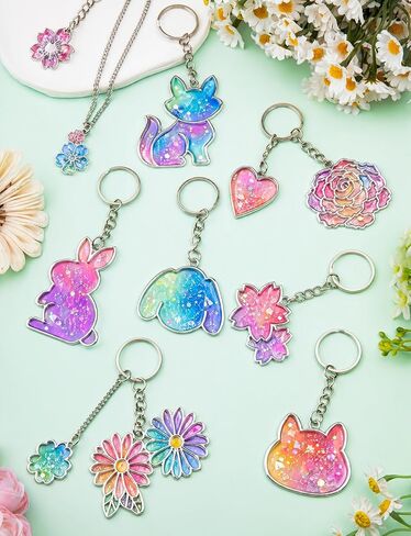 40 Pcs Silver Keychain Resin Molds, Silver UV Resin Keychain Molds, Open Bezel Flower and Animal All-in-one Molds with Key Ring Accessory for for Jewelry & Pendant Making Home Decoration in Saudi Arabia