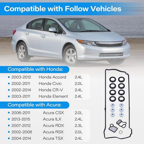 مجموعة حشية غطاء صمام أسطوانة المحرك VS50614R متوافقة مع Honda Accord CR-V Element 2.4L Civic 2.0L لـ Acura CSX RSX 2.0L TSX 2.4L RDX 2.3L استبدال ES73071 15815-RAA-A02 12341-R40-A00 in Kuwait