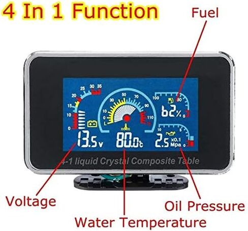 12V/24V 4 in 1 LCD Car Digital Alarm Gauge Pressure Voltmeter Volt Water Temperature Oil Pressure Fuel Gauge Temperature Sensor Automotive Sensors in Kuwait