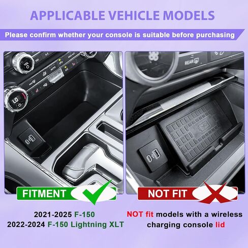 صينية تنظيم وحدة التحكم المركزية RUNROAD متوافقة مع ملحقات 2021-2025 Ford F150 و2022 2023 2024 Lightning XLT، غطاء جيب وحدة التحكم الوسطى وفواصل مخفية لصينية تخزين مسند الذراع F-150 (قطعتان) in Kuwait