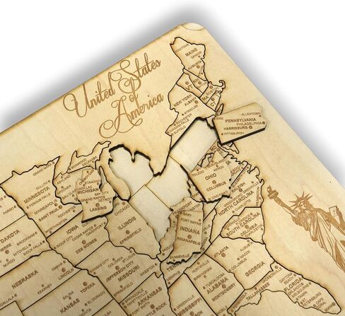 50 State with Cities American Puzzle Map - Art Kit - Raw Wood 12x18 Inches - 51 Pieces - with Stand in Kuwait