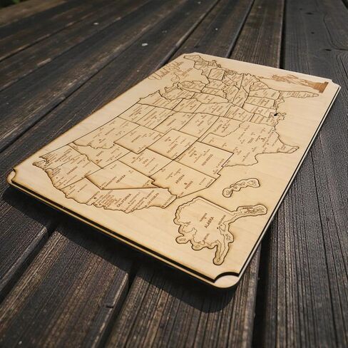 50 State with Cities American Puzzle Map - Art Kit - Raw Wood 12x18 Inches - 51 Pieces - with Stand in Kuwait