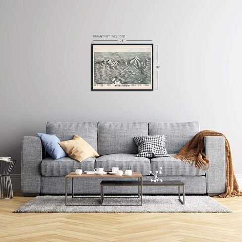 HISTORIX 18x24inch Vintage White Mountains Map - Wall Art - Index to Summits & Geographical Features in Saudi Arabia