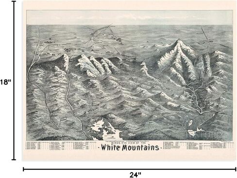 HISTORIX 18x24inch Vintage White Mountains Map - Wall Art - Index to Summits & Geographical Features in Saudi Arabia