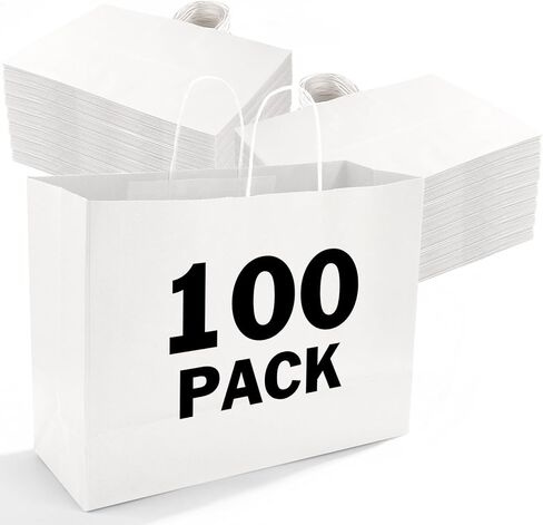 XPCARE 100Pcs 16x6x12 Inches Large Paper Bags with Handles Kraft Paper Bag Gift Bags with Handles Shopping White Paper Bag for Business Merchandise Wedding Party Favors in Saudi Arabia