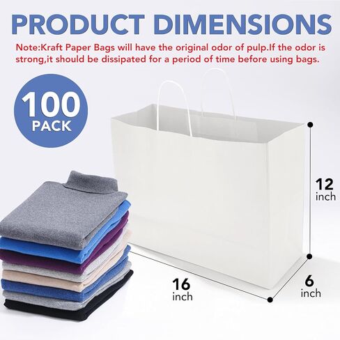 XPCARE 100Pcs 16x6x12 Inches Large Paper Bags with Handles Kraft Paper Bag Gift Bags with Handles Shopping White Paper Bag for Business Merchandise Wedding Party Favors in Saudi Arabia