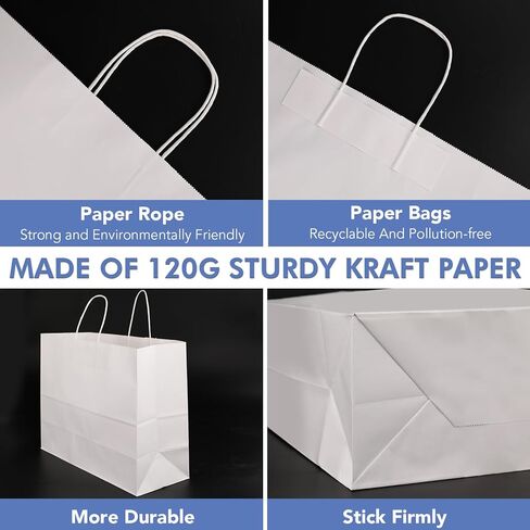XPCARE 100Pcs 16x6x12 Inches Large Paper Bags with Handles Kraft Paper Bag Gift Bags with Handles Shopping White Paper Bag for Business Merchandise Wedding Party Favors in Saudi Arabia