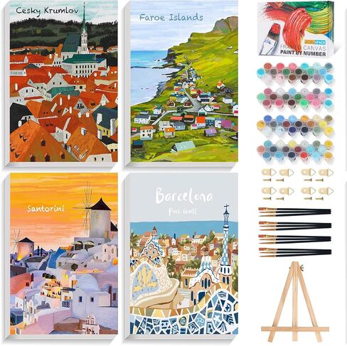 4 Pack Framed Paint by Numbers Kit for Adults Beginner with Wooden Easel, National Park Easy Adult Paint by Number Kits with Frame, DIY Number Painting for Adults Canvas for Home Decor Gift 8x12 Inch in Saudi Arabia