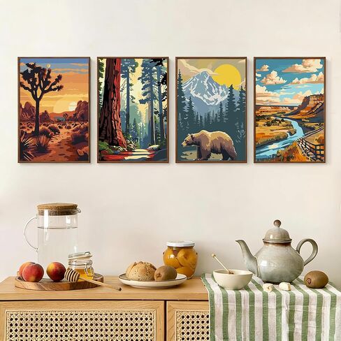 4 Pack Framed Paint by Numbers Kit for Adults Beginner with Wooden Easel, National Park Easy Adult Paint by Number Kits with Frame, DIY Number Painting for Adults Canvas for Home Decor Gift 8x12 Inch in Saudi Arabia