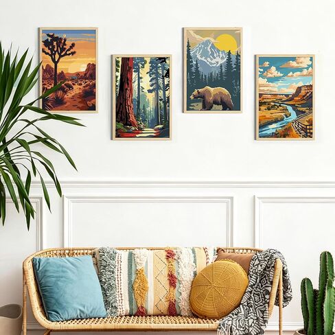 4 Pack Framed Paint by Numbers Kit for Adults Beginner with Wooden Easel, National Park Easy Adult Paint by Number Kits with Frame, DIY Number Painting for Adults Canvas for Home Decor Gift 8x12 Inch in Saudi Arabia