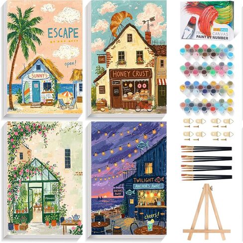 4 Pack Framed Paint by Numbers Kit for Adults Beginner with Wooden Easel, National Park Easy Adult Paint by Number Kits with Frame, DIY Number Painting for Adults Canvas for Home Decor Gift 8x12 Inch in Saudi Arabia