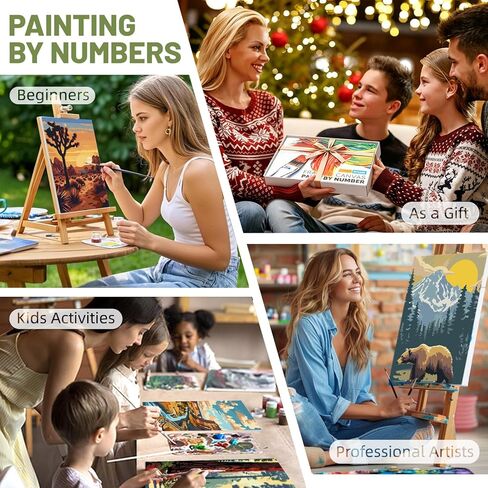 4 Pack Framed Paint by Numbers Kit for Adults Beginner with Wooden Easel, National Park Easy Adult Paint by Number Kits with Frame, DIY Number Painting for Adults Canvas for Home Decor Gift 8x12 Inch in Saudi Arabia