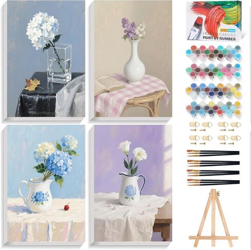 4 Pack Framed Paint by Numbers Kit for Adults Beginner with Wooden Easel, National Park Easy Adult Paint by Number Kits with Frame, DIY Number Painting for Adults Canvas for Home Decor Gift 8x12 Inch in Saudi Arabia