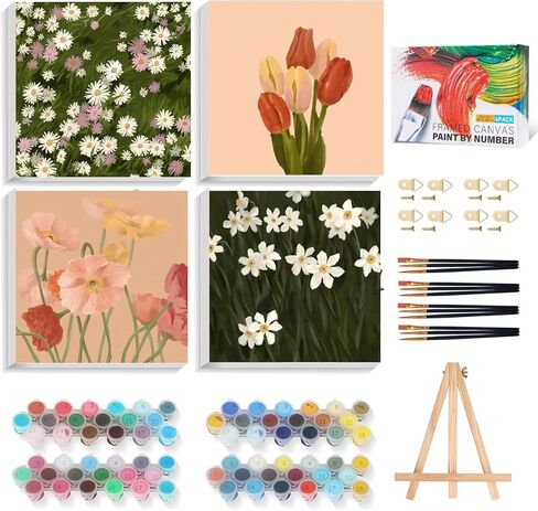 4 Pack Framed Paint by Numbers Kit for Adults Beginner with Wooden Easel, National Park Easy Adult Paint by Number Kits with Frame, DIY Number Painting for Adults Canvas for Home Decor Gift 8x12 Inch in Saudi Arabia