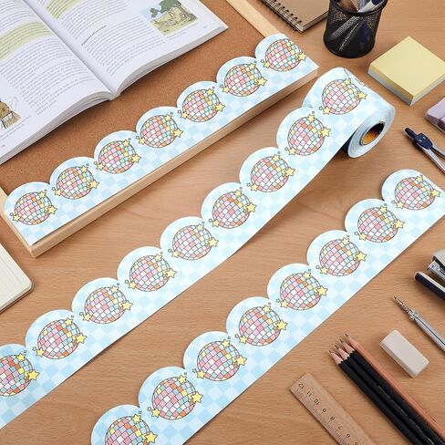 Gueevin 65.62ft Bulletin Board Borders Pastel Themed Scalloped Bulletin Border Trim Decorations for Classroom Office School Chalkboard Blackboard Desk Wall(Disco Ball) in Kuwait