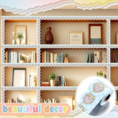 Gueevin 65.62ft Bulletin Board Borders Pastel Themed Scalloped Bulletin Border Trim Decorations for Classroom Office School Chalkboard Blackboard Desk Wall(Disco Ball) in Kuwait