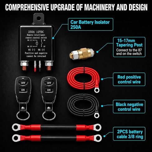 Side Post Remote Battery Disconnect Switch 12V 250A – Battery Cut Off Switch Prevents Battery Drain, Easy Installation Master Isolator for Cars, RV, Truck, Boat in Saudi Arabia