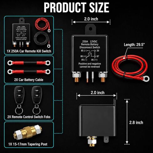 Side Post Remote Battery Disconnect Switch 12V 250A – Battery Cut Off Switch Prevents Battery Drain, Easy Installation Master Isolator for Cars, RV, Truck, Boat in Saudi Arabia