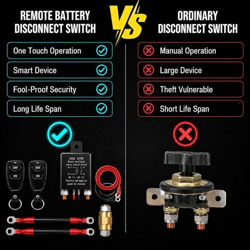 Side Post Remote Battery Disconnect Switch 12V 250A – Battery Cut Off Switch Prevents Battery Drain, Easy Installation Master Isolator for Cars, RV, Truck, Boat in Saudi Arabia