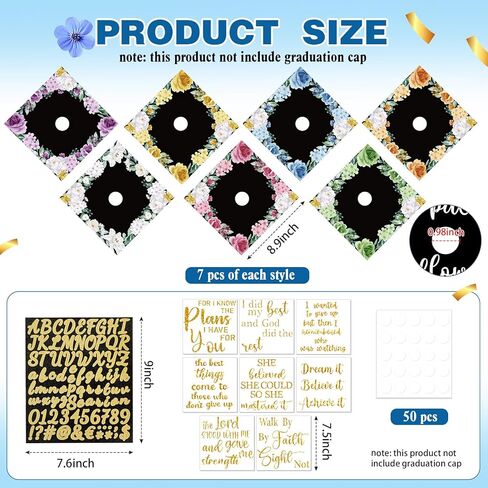 Feifeiya 17 جهاز كمبيوتر شخصى DIY قبعة التخرج توبر ملصق 7 زهرة تصميم تحفيزي ملهم صائق الكتاب المقدس اقتباس الحروف الأبجدية ملصق بطاقة صائق لديكور قبعة التخرج شخصية (كلاسيكي) in Kuwait