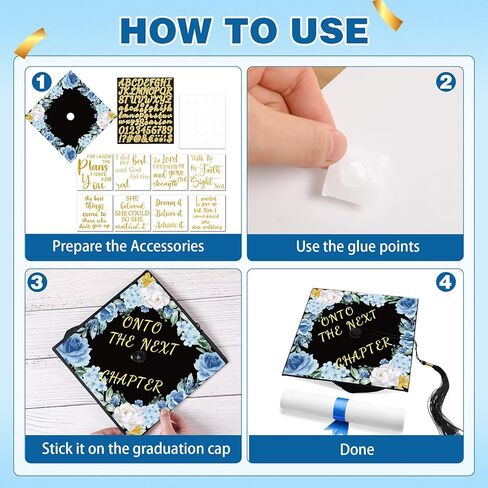 Feifeiya 17 جهاز كمبيوتر شخصى DIY قبعة التخرج توبر ملصق 7 زهرة تصميم تحفيزي ملهم صائق الكتاب المقدس اقتباس الحروف الأبجدية ملصق بطاقة صائق لديكور قبعة التخرج شخصية (كلاسيكي) in Kuwait