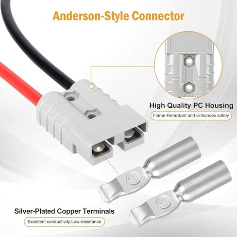 Linkstyle 2 حزمة بطارية موصل سريع 50A، كابلات بطارية نمط أندرسون مع 7AWG 20 بوصة مع محطة حلقة 5/16 بوصة، 600 فولت اتصال سريع للخدمة الشاقة لعربة جولف رافعة شوكية RV in Kuwait