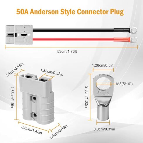 Linkstyle 2 حزمة بطارية موصل سريع 50A، كابلات بطارية نمط أندرسون مع 7AWG 20 بوصة مع محطة حلقة 5/16 بوصة، 600 فولت اتصال سريع للخدمة الشاقة لعربة جولف رافعة شوكية RV in Kuwait