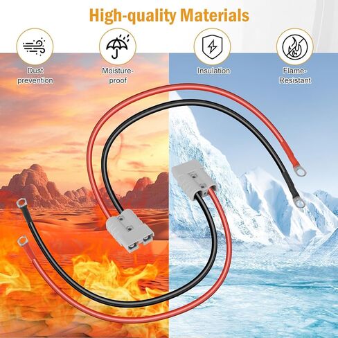 Linkstyle 2 حزمة بطارية موصل سريع 50A، كابلات بطارية نمط أندرسون مع 7AWG 20 بوصة مع محطة حلقة 5/16 بوصة، 600 فولت اتصال سريع للخدمة الشاقة لعربة جولف رافعة شوكية RV in Kuwait