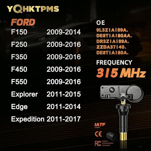 TPMS Ford 315MHz Pre-Programmed,New Upgraded TPMS Sensor Fits Ford F-150 2009-2014|F-250/350 2009-2016|Expedition 2011-2017|Explorer2011-2015|Edge2011-2014/OE#DE8T1A180AA(Set of 4) in Saudi Arabia