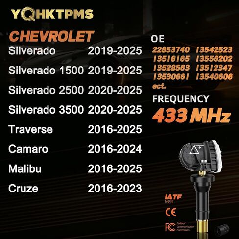 TPMS 433MHz Pre-programmed,New Upgraded TPMS Sensor Compatible With CHEVROLET Silverado(19-25)|Silverado(19-25)|Traverse(16-25)|Malibu(16-25)|Cruze (16-23)|Camaro(16-24)/OE#13598773(Set of 4) in Saudi Arabia