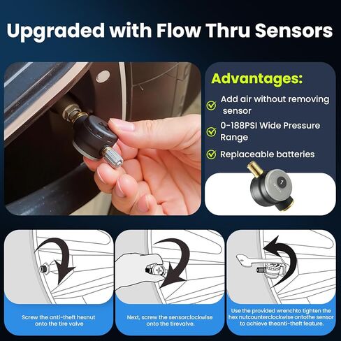 نظام مراقبة ضغط الإطارات GUTA، TPMS لمقطورة RV مع 10 أجهزة استشعار للتدفق وشاشة LCD ملونة، 6 أوضاع تنبيه، معزز الإشارة، استشعار لمسافات طويلة، للمقطورة والشاحنات ومنزل المحرك (0-188 رطل لكل بوصة مربعة) in Kuwait