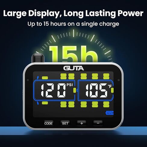 نظام مراقبة ضغط الإطارات GUTA، TPMS لمقطورة RV مع 10 أجهزة استشعار للتدفق وشاشة LCD ملونة، 6 أوضاع تنبيه، معزز الإشارة، استشعار لمسافات طويلة، للمقطورة والشاحنات ومنزل المحرك (0-188 رطل لكل بوصة مربعة) in Kuwait