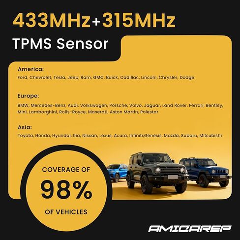 مستشعر TPMS عالمي 315 ميجا هرتز + 433 ميجا هرتز، مستشعر مراقبة ضغط الإطارات 2 في 1 قابل للبرمجة متوافق مع أداة TPMS TS408 TS508 TS608، ساق صمام معدني قابل للاستبدال (قطعة واحدة) in Kuwait