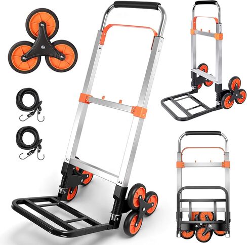 500LBS Stair Climbing Dolly, Folding Hand Truck for Stairs, Portable Aluminum Dolly Cart with 6 Wheels and Elastic Rope for Home, Moving, Groceries, WareStair Climbing Hand Truck in Saudi Arabia
