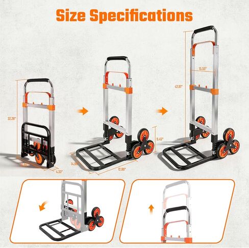 500LBS Stair Climbing Dolly, Folding Hand Truck for Stairs, Portable Aluminum Dolly Cart with 6 Wheels and Elastic Rope for Home, Moving, Groceries, WareStair Climbing Hand Truck in Saudi Arabia