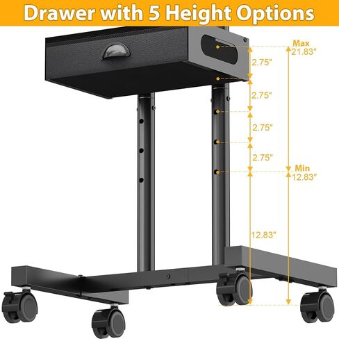 Hayexiha Rolling TV Stand with Drawer for 32-75 Inch TVs, Mobile TV Cart with 360° Wheels & Height Adjustable Shelf for Home & Office, Max VESA 600x400mm, Black in Saudi Arabia