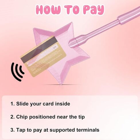 عصا بطاقة الائتمان المطبوعة ثلاثية الأبعاد للدفع، حامل بطاقة الائتمان Magic Fairy Wand، اضغط للدفع لسهولة الدفع، عصا سحرية للدفع بدون تلامس (وردي) in Kuwait