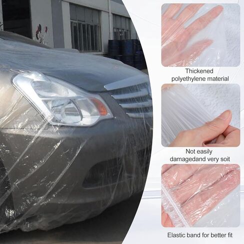 3 Pack Universal Plastic Car Cover, 12. 5 x 21. 7 ft Disposable Clear Waterproof Full Exterior Cover with Elastic Band for Automobiles Sedan Outdoor Snow Rain Weather in Saudi Arabia