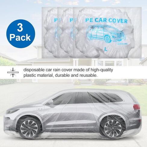 3 Pack Universal Plastic Car Cover, 12. 5 x 21. 7 ft Disposable Clear Waterproof Full Exterior Cover with Elastic Band for Automobiles Sedan Outdoor Snow Rain Weather in Saudi Arabia