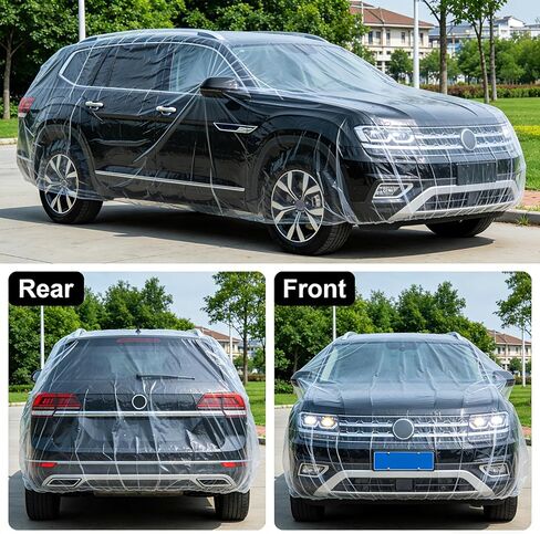 3 Pack Universal Plastic Car Cover, 12. 5 x 21. 7 ft Disposable Clear Waterproof Full Exterior Cover with Elastic Band for Automobiles Sedan Outdoor Snow Rain Weather in Saudi Arabia