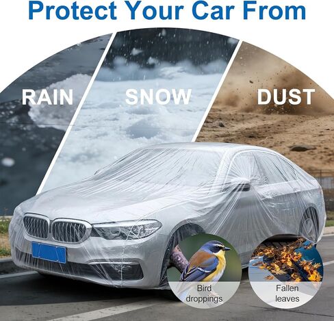 3 Pack Universal Plastic Car Cover, 12. 5 x 21. 7 ft Disposable Clear Waterproof Full Exterior Cover with Elastic Band for Automobiles Sedan Outdoor Snow Rain Weather in Saudi Arabia