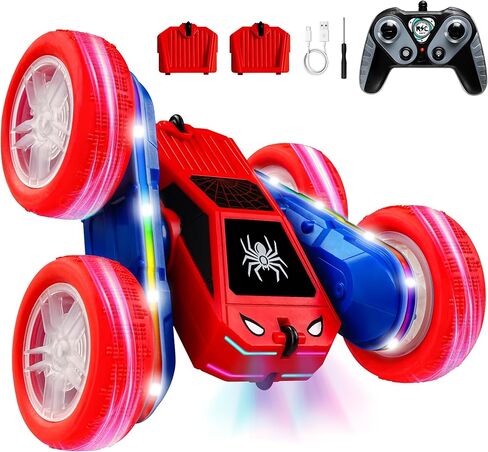 عنكبوت سيارة تحكم عن بعد 4WD 360 درجة تقلب RC ألعاب سيارات حيلة مستوحاة من الإنترنت سيارات الانجراف مزدوجة الجوانب مع أضواء LED 2 وحدات بطارية شحن قابلة للشحن ألعاب وهدية للأولاد من سن 3 إلى 12 عامًا in Saudi Arabia