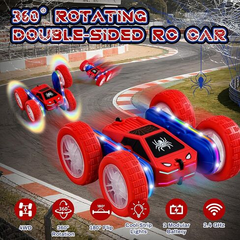 عنكبوت سيارة تحكم عن بعد 4WD 360 درجة تقلب RC ألعاب سيارات حيلة مستوحاة من الإنترنت سيارات الانجراف مزدوجة الجوانب مع أضواء LED 2 وحدات بطارية شحن قابلة للشحن ألعاب وهدية للأولاد من سن 3 إلى 12 عامًا in Saudi Arabia
