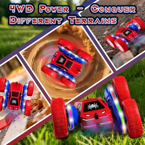 عنكبوت سيارة تحكم عن بعد 4WD 360 درجة تقلب RC ألعاب سيارات حيلة مستوحاة من الإنترنت سيارات الانجراف مزدوجة الجوانب مع أضواء LED 2 وحدات بطارية شحن قابلة للشحن ألعاب وهدية للأولاد من سن 3 إلى 12 عامًا in Saudi Arabia