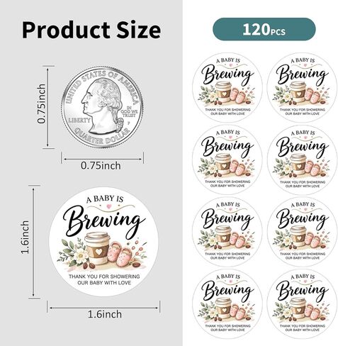 120pcs A Baby is Brewing Thank You Stickers,Coffee Theme Shower Favor Stickers, Thank You for Showering Our Baby with Love, Party Favor Labels for Favor Bags in Saudi Arabia
