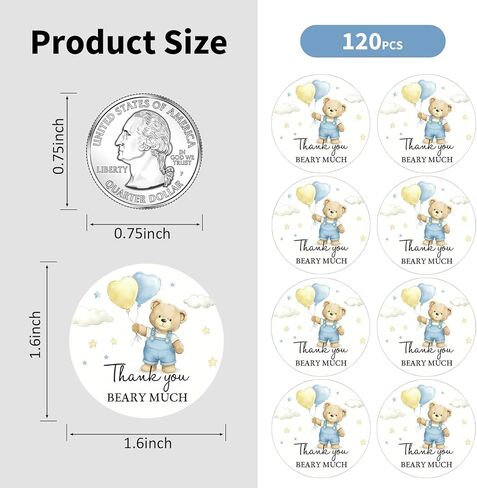 Thank You Beary Much Stickers 120PCS, Teddy Bear Baby Shower Thank You Stickers, Cute Party Favor Stickers for Favor Bags, Baby Boy Girl Shower, Small Business Packaging Labels (Blue) in Saudi Arabia