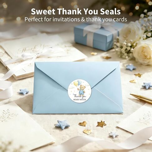 Thank You Beary Much Stickers 120PCS, Teddy Bear Baby Shower Thank You Stickers, Cute Party Favor Stickers for Favor Bags, Baby Boy Girl Shower, Small Business Packaging Labels (Blue) in Saudi Arabia