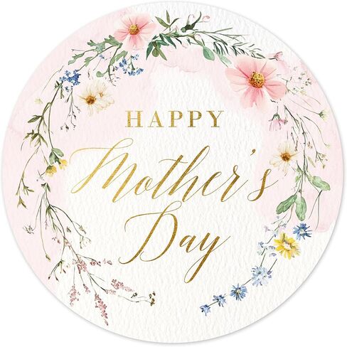 Mobiusea Creation Wildflower Happy Mother’s Day Stickers | Large 2 inch | 60pcs Gold Foil Mothers Day Stickers, Envelope Seal Stickers & Gift Labels for Gifts, Cards, Party Favors & Decorations in Kuwait