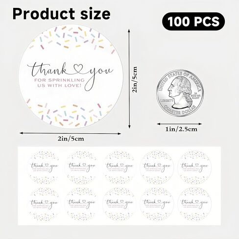 100PCS Colorful Baby Sprinkle Thank You Stickers, 2 Inch Round Labels, “Thank You for Sprinkling Us with Love" Favor Stickers for Baby Shower, Birthday Party, Wedding Favors, Envelopes & Gift Bags in Saudi Arabia